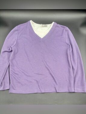 Hasting & Smith Lavender Ribbed Layered V-Neck Long Sleeve Top - Size S